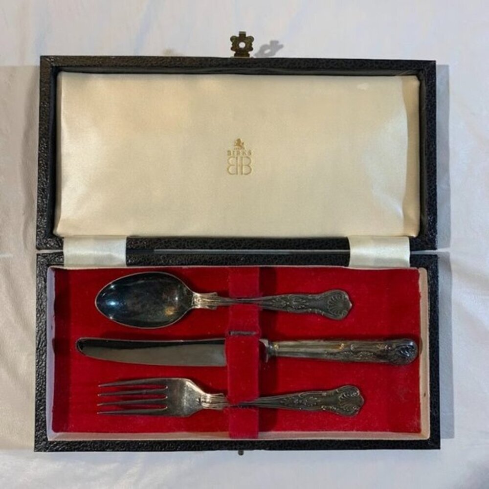 Vintage Birks Silver Plated Kings Pattern Individual Cutlery Set Engraved